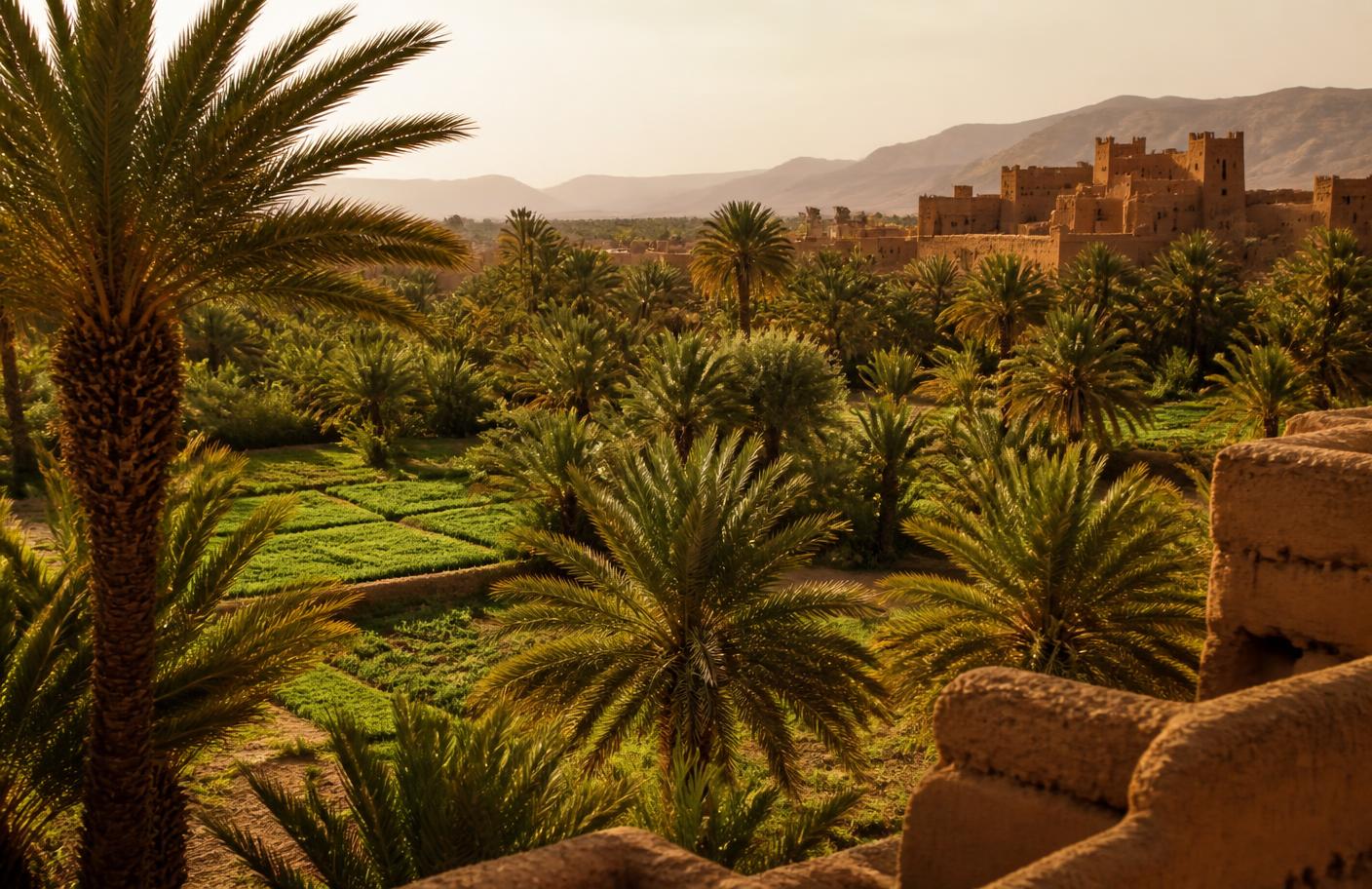 Date palm groves in the Draa-Tafilalet oases of southern Morocco